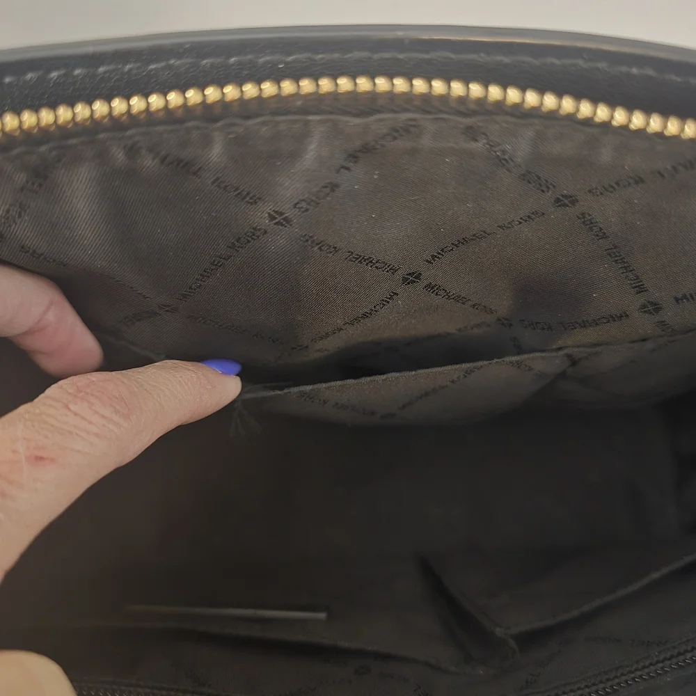 Michael Kors Ellis Black‎ Safianno Leather Satchel Gold Hardware ☆